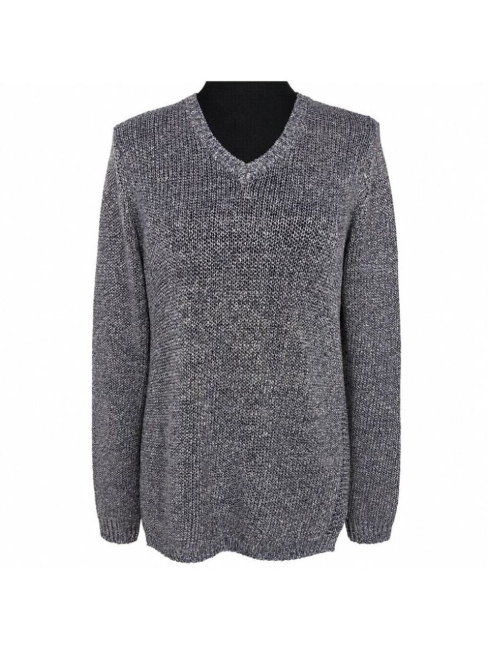J. MCLAUGHLIN Bora Sweater Small Linen Blend V-neck Marled Blue White Metallic